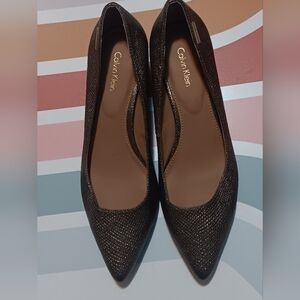 CalvinKlein Women Gabrianna Pump Heel Gold Bronce Leather‎ Upper Sz 7.5